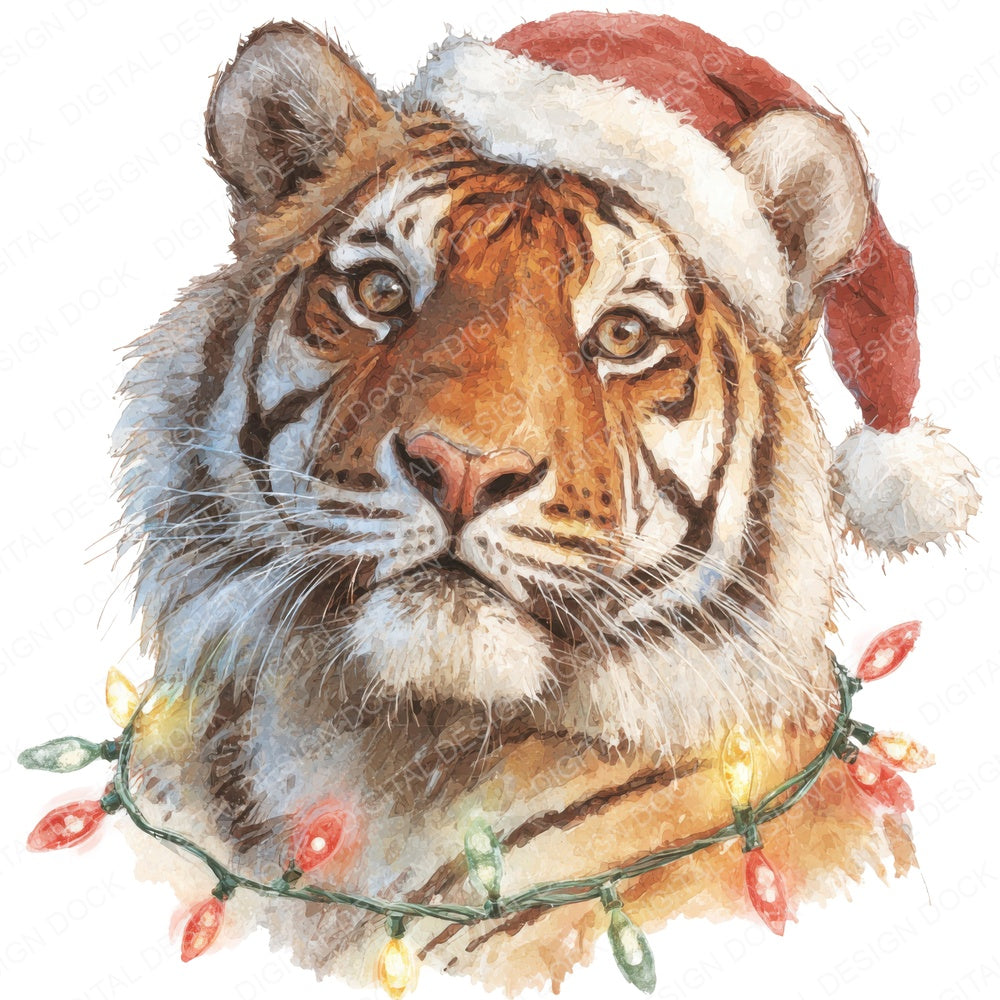 Tiger Santa Hat fussy cut sheet in A4 format showing all 12 designs on one printable page