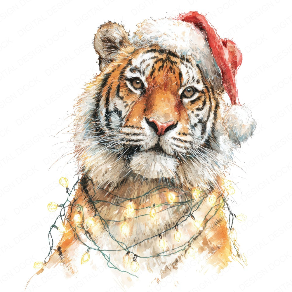 Tiger Santa Hat fussy cut sheet in US Letter format showing all 12 designs on one printable page