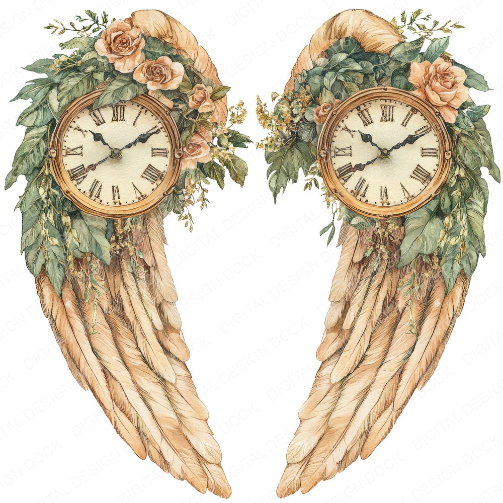 Timeless Clock Angel Wings fussy cut sheet in A4 format showing all 12 designs on one printable page