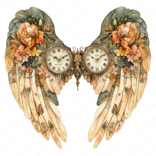 Timeless Clock Angel Wings fussy cut sheet in US Letter format showing all 12 designs on one printable page