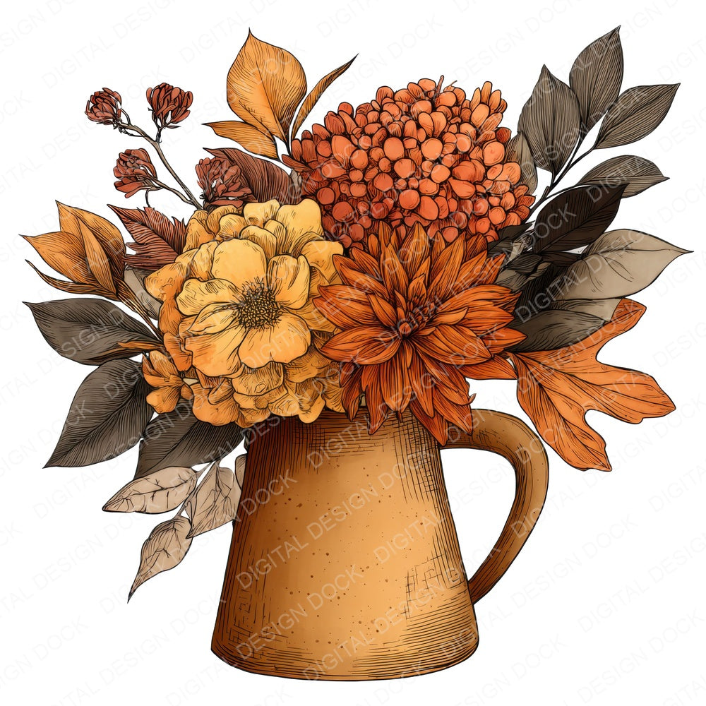 Tin Jug Autumn Bouquet fussy cut sheet in A4 format showing all 12 designs on one printable page