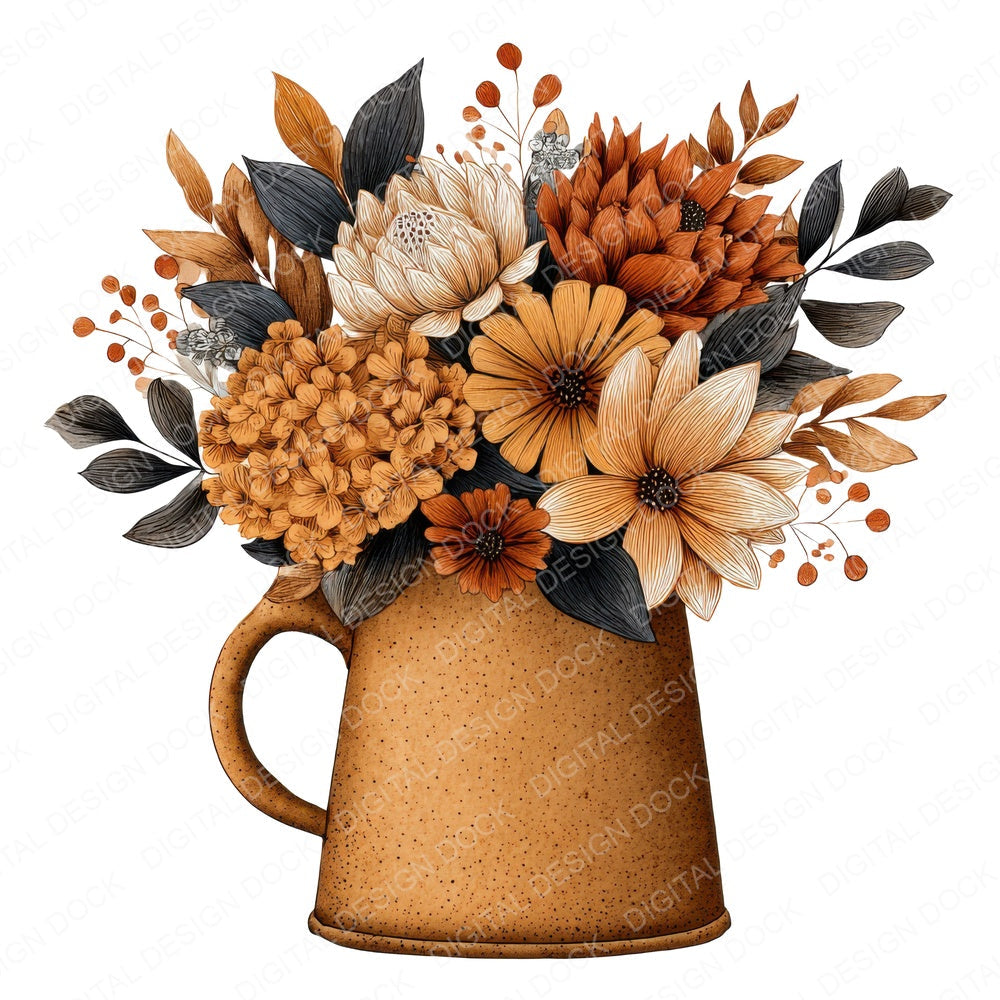 Tin Jug Autumn Bouquet fussy cut sheet in US Letter format showing all 12 designs on one printable page