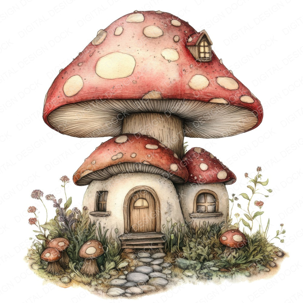 Tiny Fairy Mushroom House fussy cut sheet in A4 format showing all 12 designs on one printable page