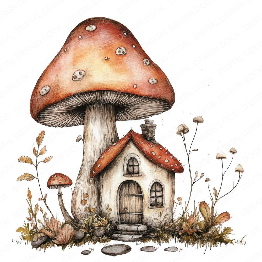 Tiny Fairy Mushroom House fussy cut sheet in US Letter format showing all 12 designs on one printable page