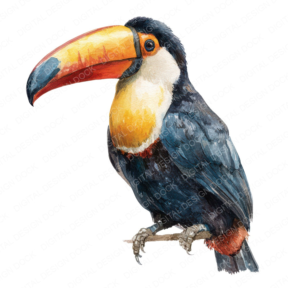 Toucan Exotic Bird fussy cut sheet in US Letter format showing all 12 designs on one printable page