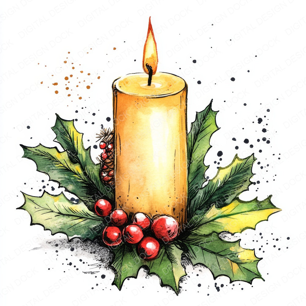 Traditional Christmas Candle fussy cut sheet in A4 format showing all 12 designs on one printable page