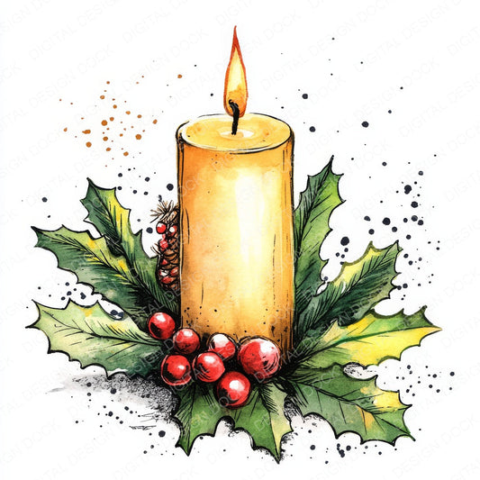 Traditional Christmas Candle fussy cut sheet in A4 format showing all 12 designs on one printable page