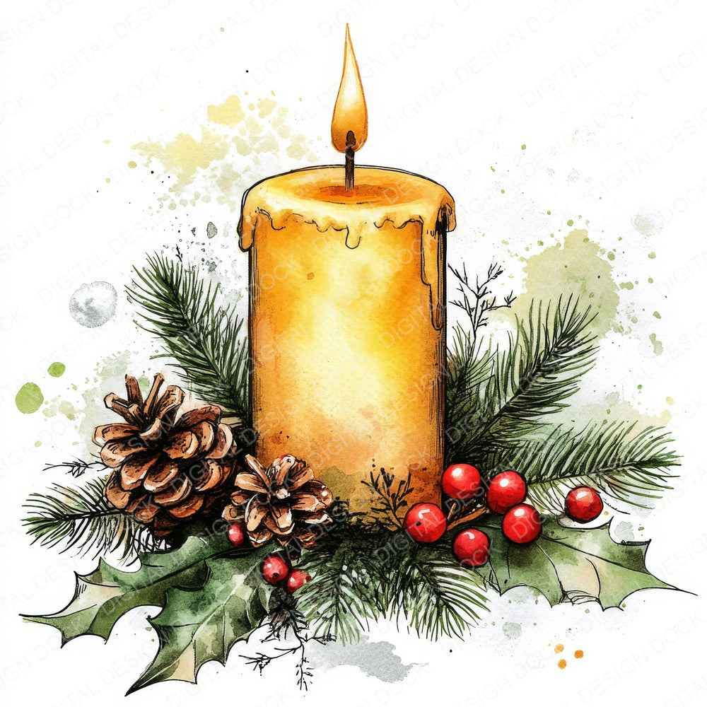 Traditional Christmas Candle fussy cut sheet in US Letter format showing all 12 designs on one printable page