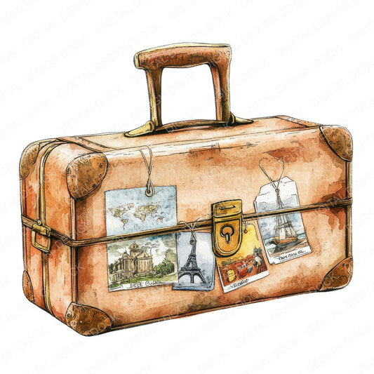 Travel Suitcase fussy cut sheet in US Letter format showing all 12 designs on one printable page