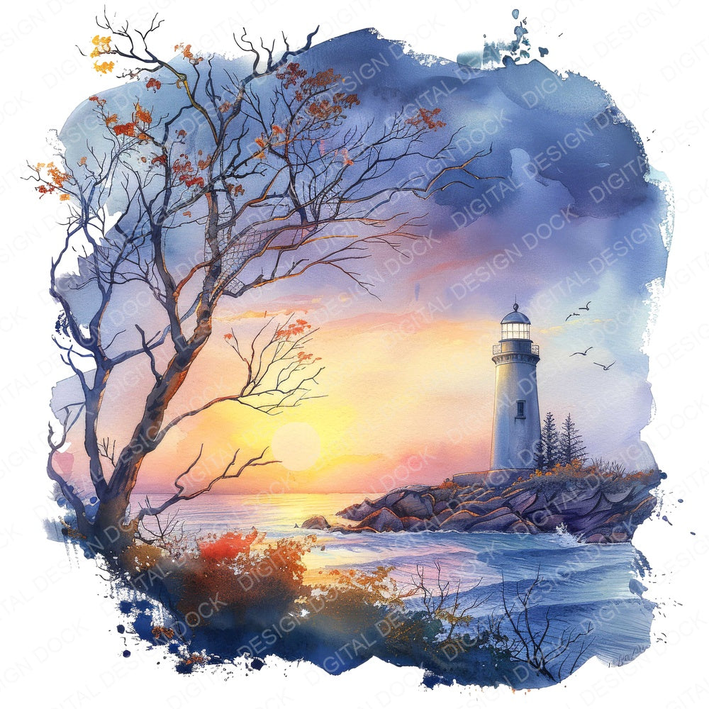 Tree Framed Lighthouses fussy cut sheet in US Letter format showing all 12 designs on one printable page