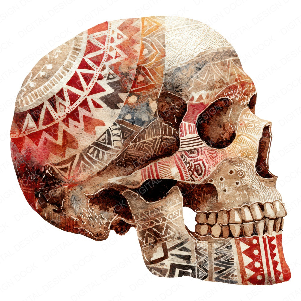 Tribal Painted Skull fussy cut sheet in A4 format showing all 12 designs on one printable page