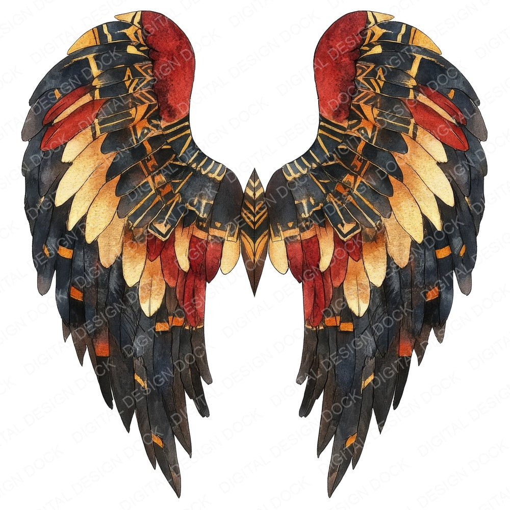 Tribal Pattern Angel Wings fussy cut sheet in A4 format showing all 12 designs on one printable page