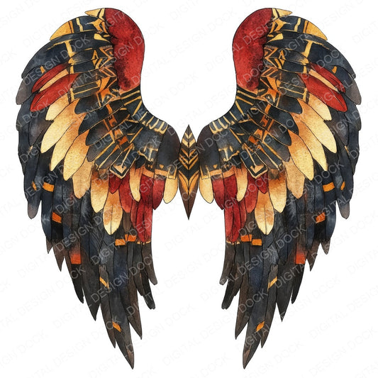 Tribal Pattern Angel Wings fussy cut sheet in A4 format showing all 12 designs on one printable page