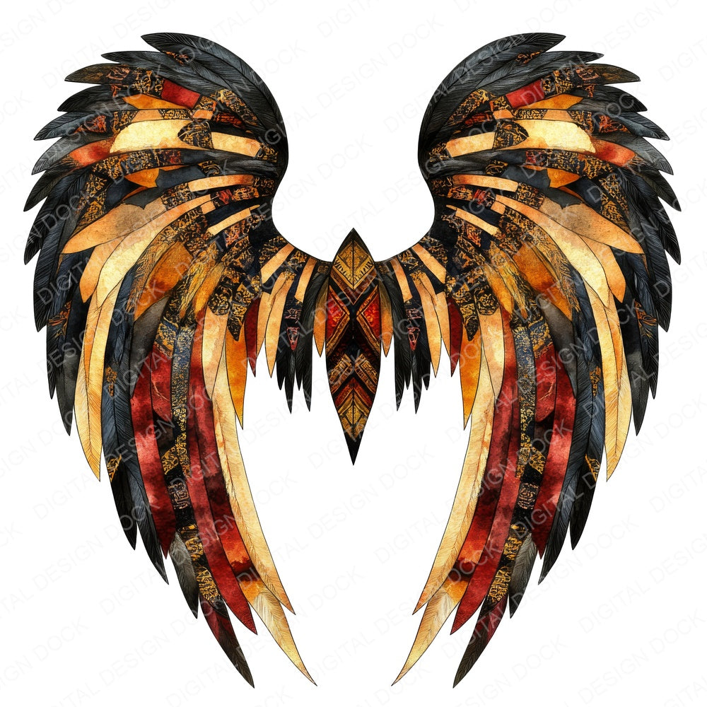 Tribal Pattern Angel Wings fussy cut sheet in US Letter format showing all 12 designs on one printable page
