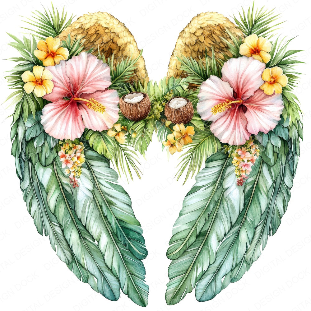 Tropical Bliss Angel Wings fussy cut sheet in A4 format showing all 12 designs on one printable page