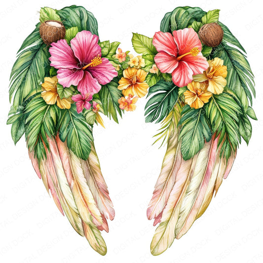 Tropical Bliss Angel Wings fussy cut sheet in US Letter format showing all 12 designs on one printable page