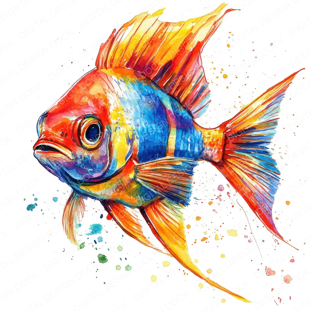 Tropical Fish fussy cut sheet in A4 format showing all 12 designs on one printable page