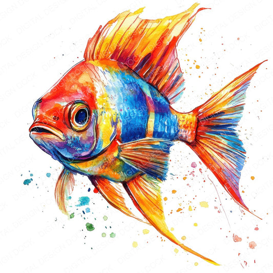 Tropical Fish fussy cut sheet in A4 format showing all 12 designs on one printable page