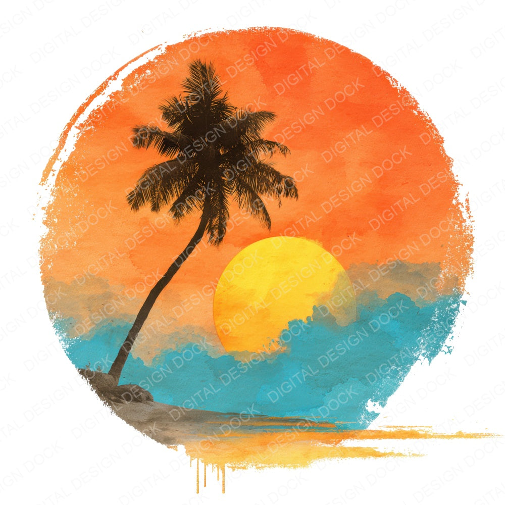 Tropical Palm Sunset Scene fussy cut sheet in A4 format showing all 12 designs on one printable page