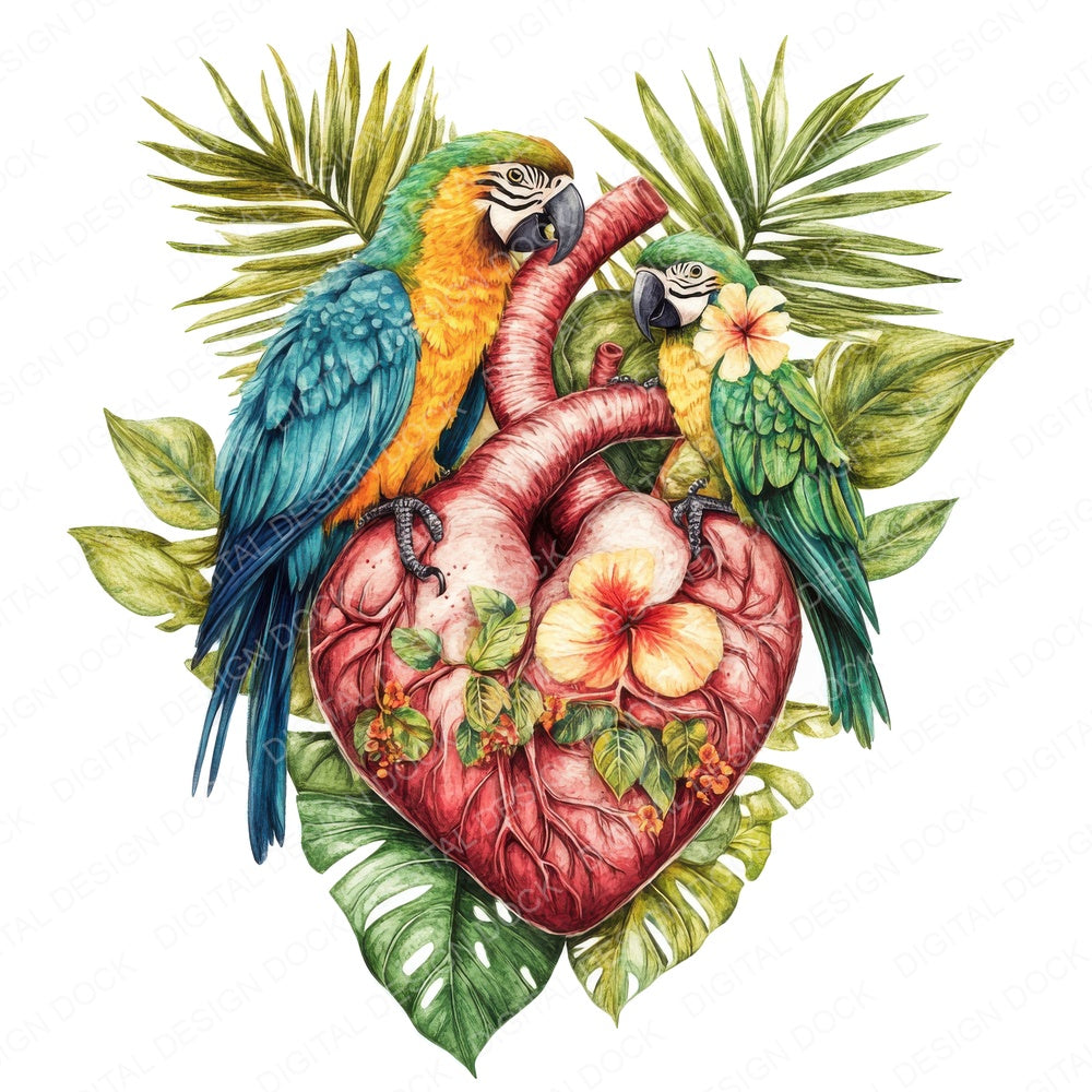 Tropical Plant Heart fussy cut sheet in A4 format showing all 12 designs on one printable page