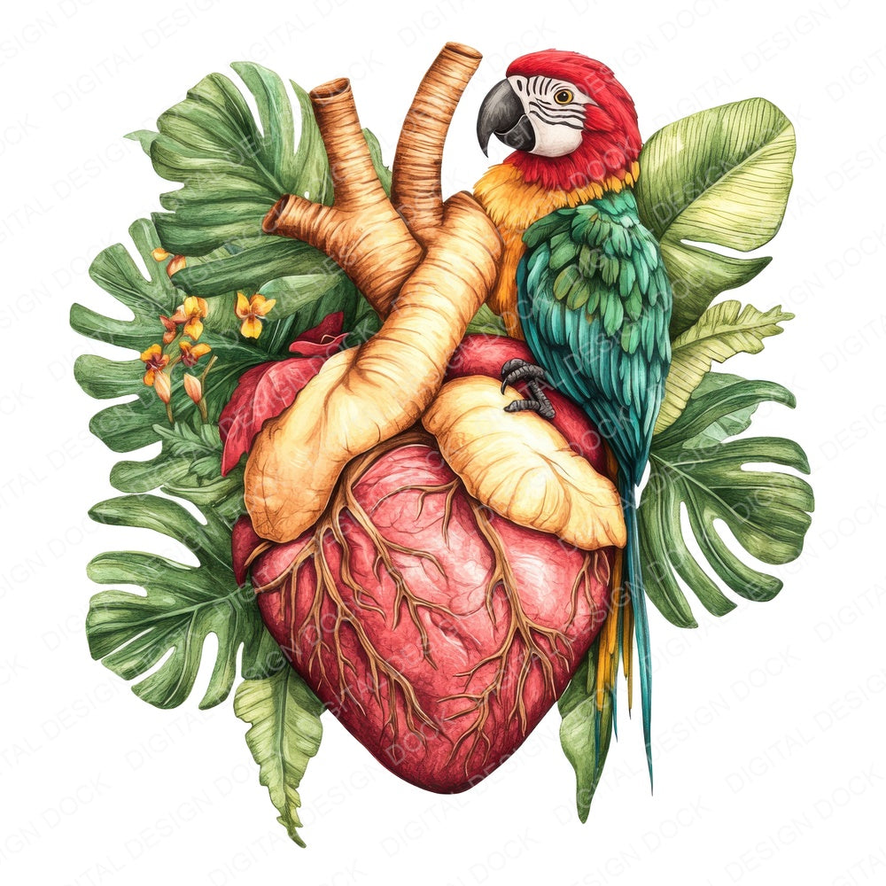 Tropical Plant Heart fussy cut sheet in US Letter format showing all 12 designs on one printable page