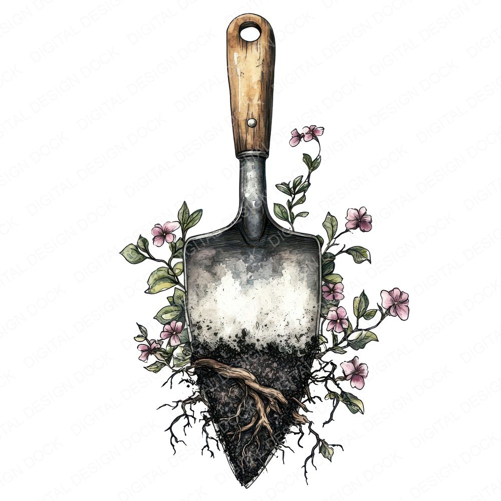 Trowel with Blooming Vines Clipart Set (DDD006786)