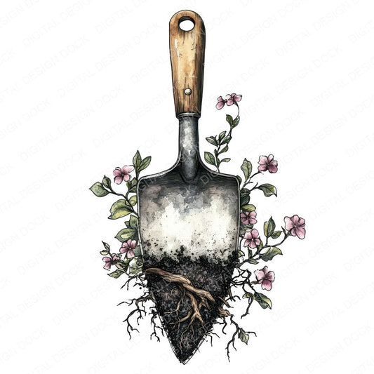 Trowel with Blooming Vines Clipart Set (DDD006786)