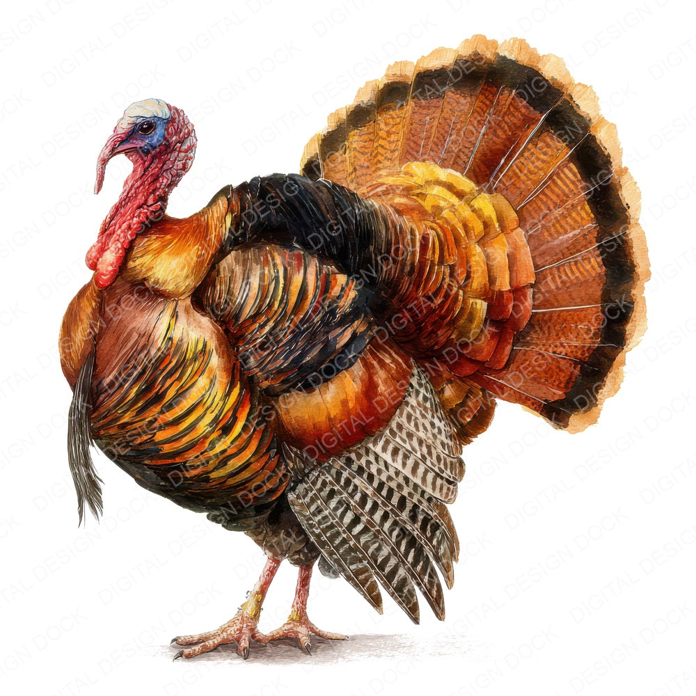 Turkey Feathers Spread fussy cut sheet in A4 format showing all 12 designs on one printable page