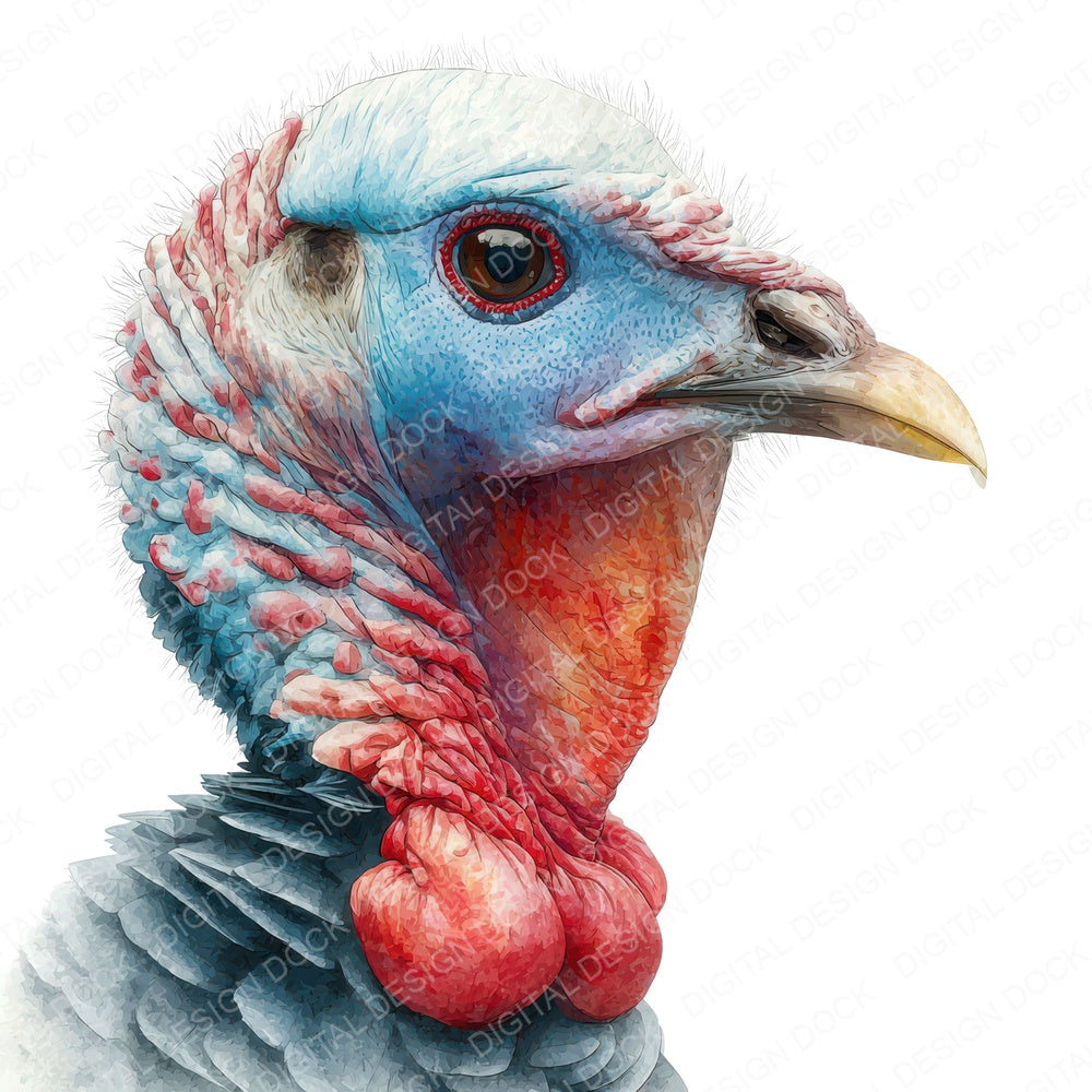 Turkey Head Portrait fussy cut sheet in US Letter format showing all 12 designs on one printable page