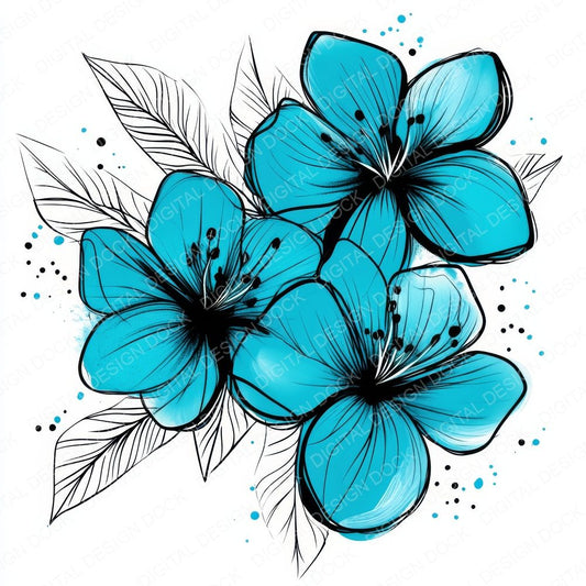 Turquoise Abstract Flowers Clipart Set (DDD006791)