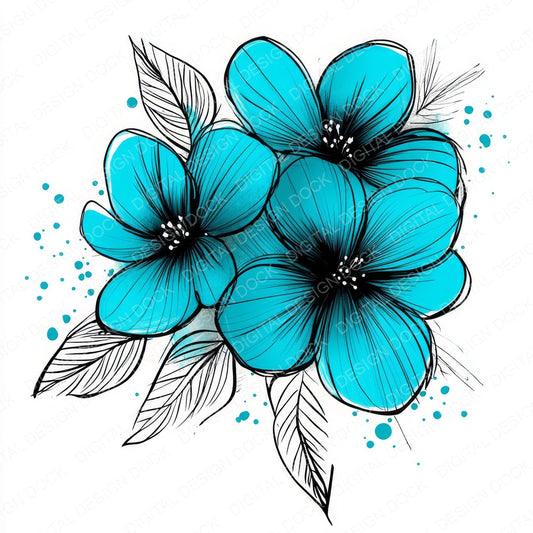 Turquoise Abstract Flowers fussy cut sheet in US Letter format showing all 12 designs on one printable page