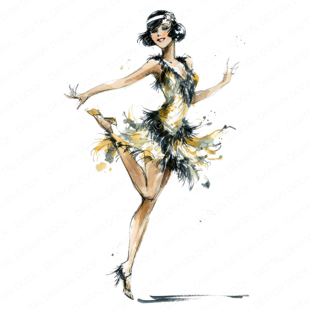 Twenties Charleston Dancer fussy cut sheet in A4 format showing all 12 designs on one printable page