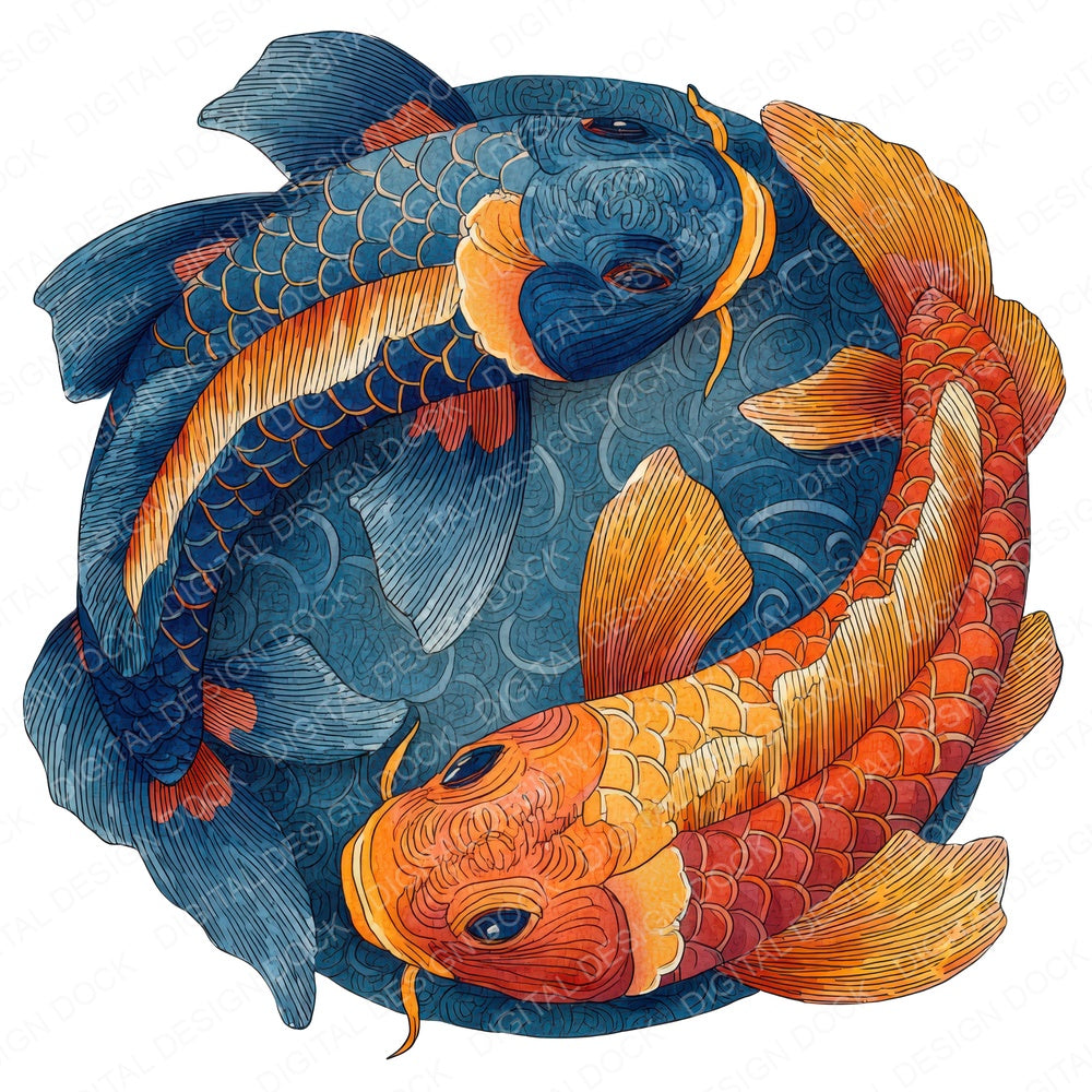 Twin Folk Koi Carp fussy cut sheet in A4 format showing all 12 designs on one printable page
