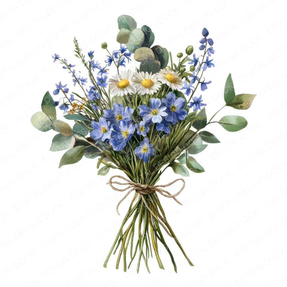 Twine Tied Bouquet fussy cut sheet in US Letter format showing all 12 designs on one printable page