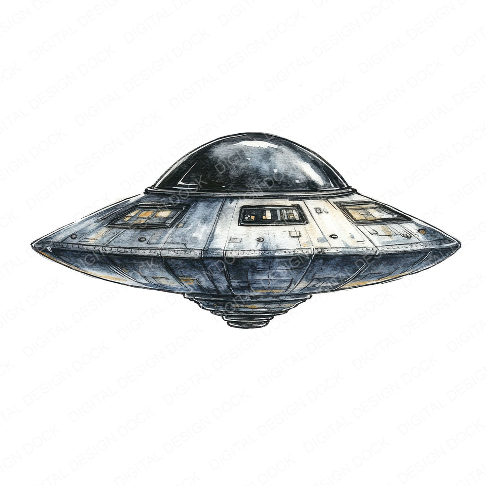 UFO Spaceship fussy cut sheet in A4 format showing all 12 designs on one printable page