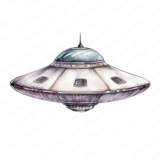 UFO Spaceship fussy cut sheet in US Letter format showing all 12 designs on one printable page
