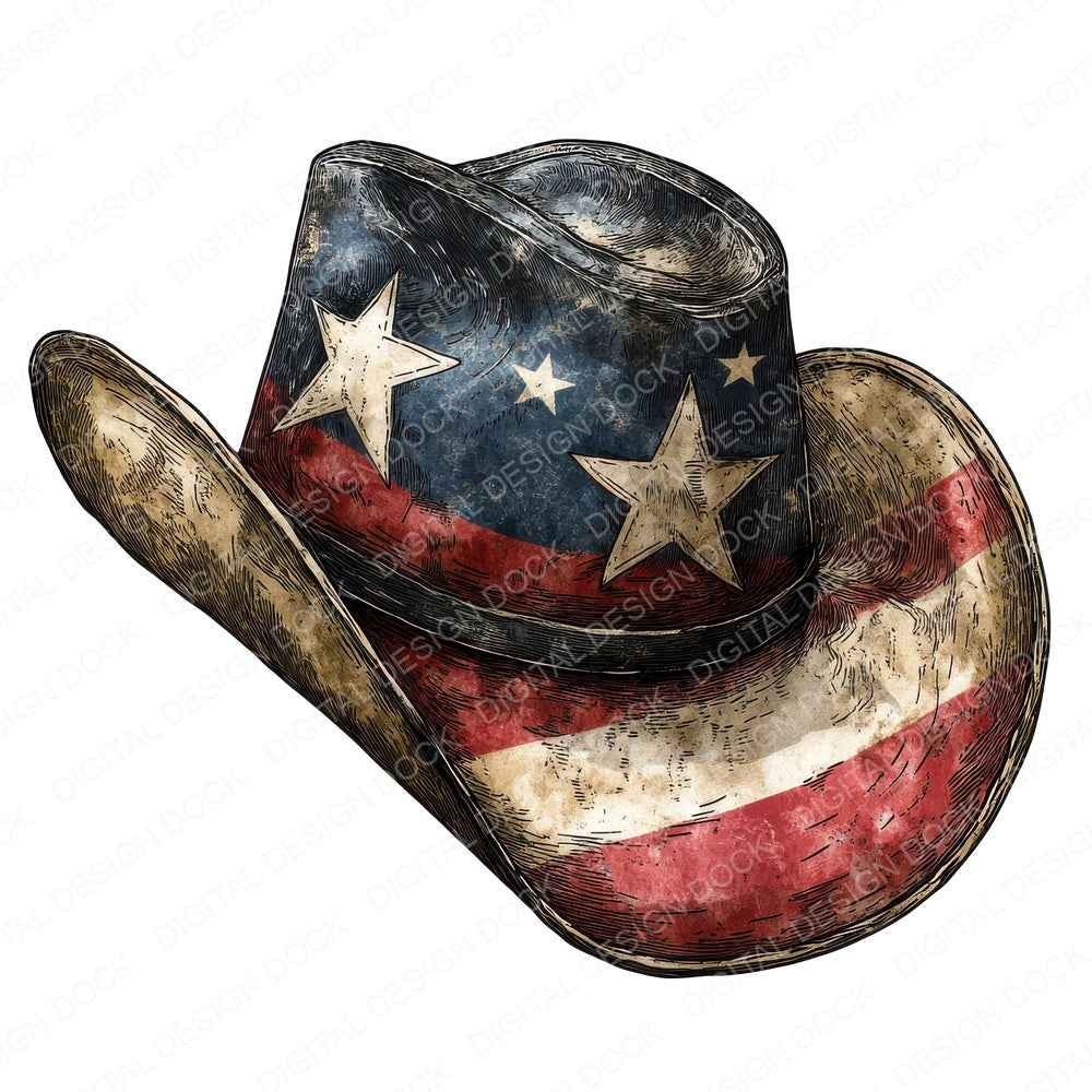 USA Flag Cowboy Hat fussy cut sheet in A4 format showing all 12 designs on one printable page