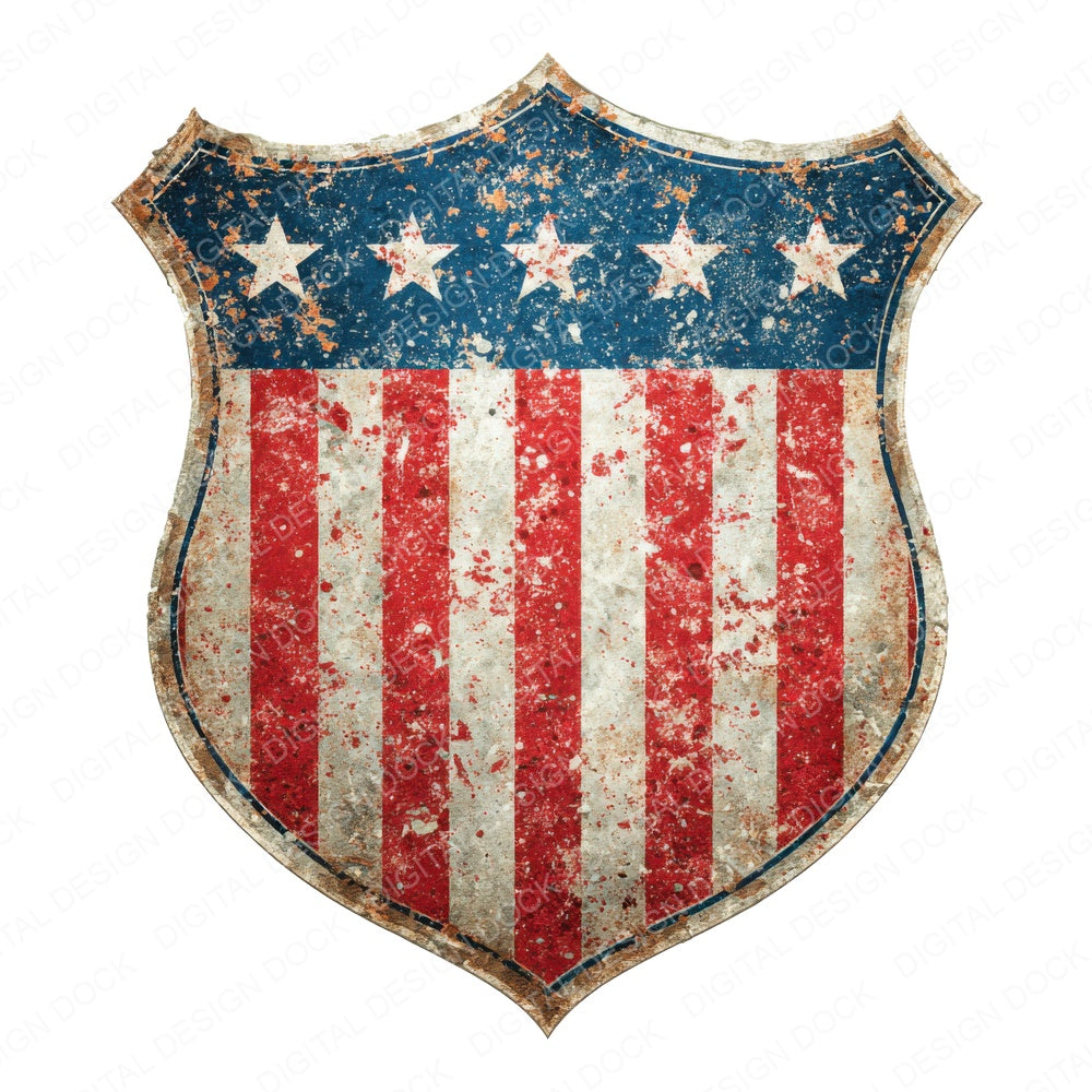 USA Flag Shield Emblem fussy cut sheet in A4 format showing all 12 designs on one printable page