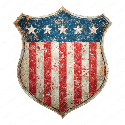 USA Flag Shield Emblem fussy cut sheet in A4 format showing all 12 designs on one printable page