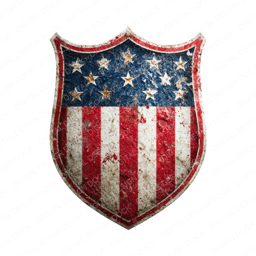 USA Flag Shield Emblem fussy cut sheet in US Letter format showing all 12 designs on one printable page
