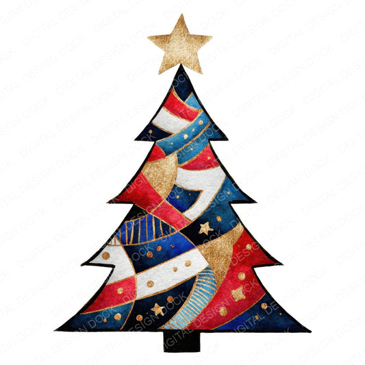 USA Style Christmas Tree fussy cut sheet in A4 format showing all 12 designs on one printable page