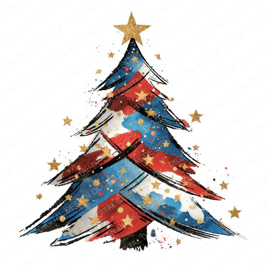 USA Style Christmas Tree fussy cut sheet in US Letter format showing all 12 designs on one printable page