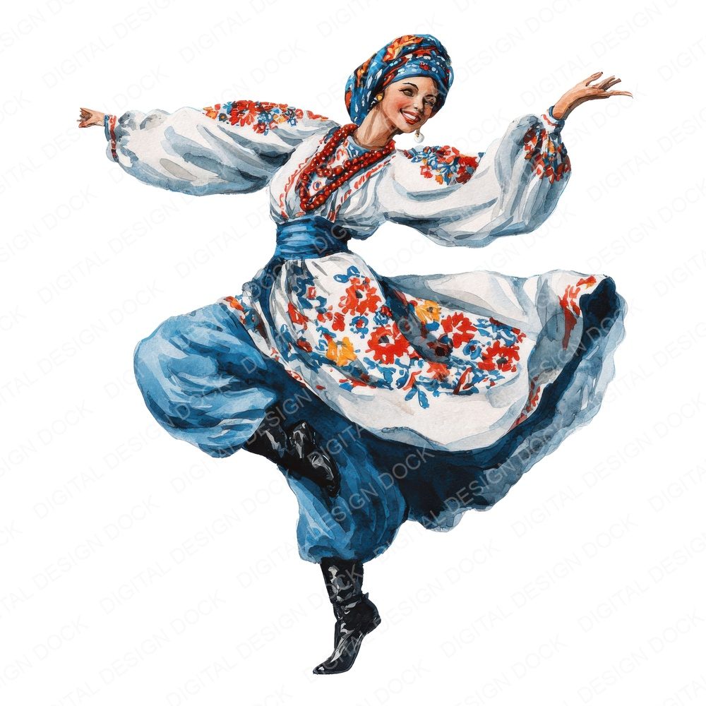 Single Ukrainian Folk Dancer design shown full size, also included as clipart