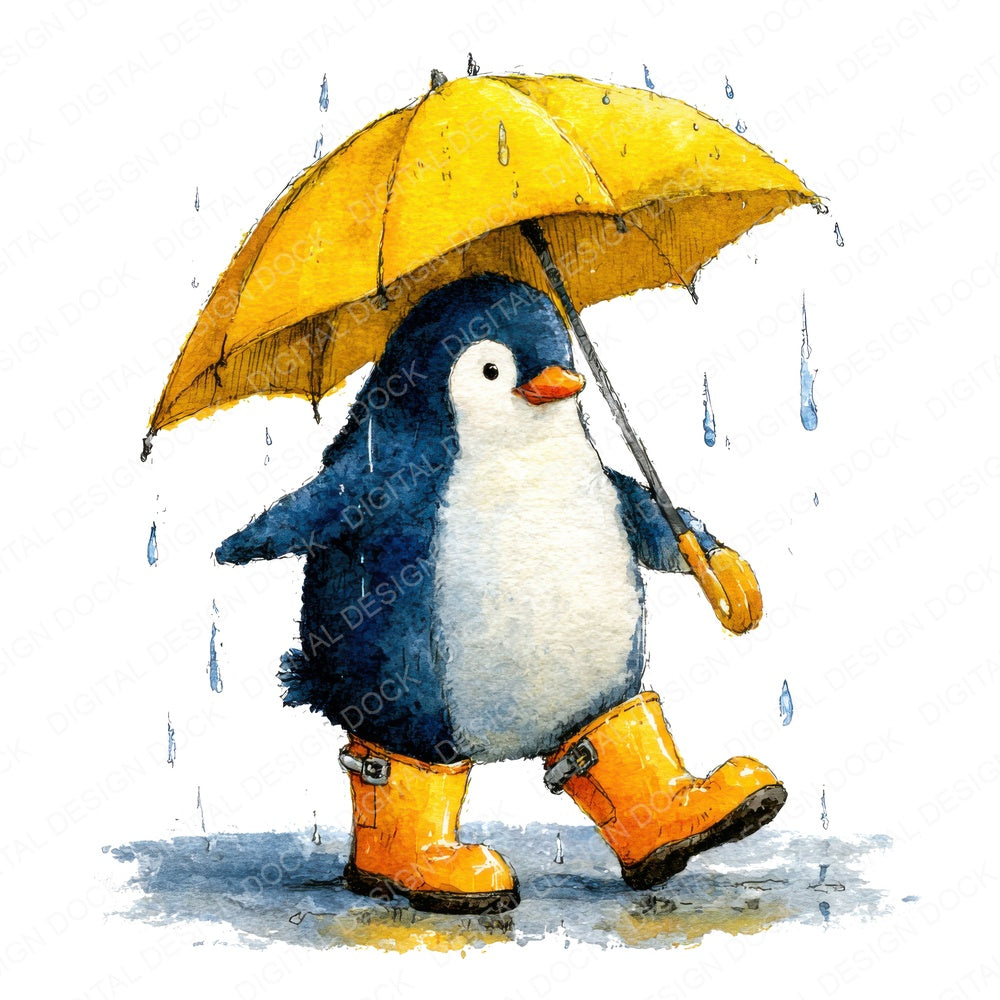 Umbrella Penguin fussy cut sheet in A4 format showing all 12 designs on one printable page