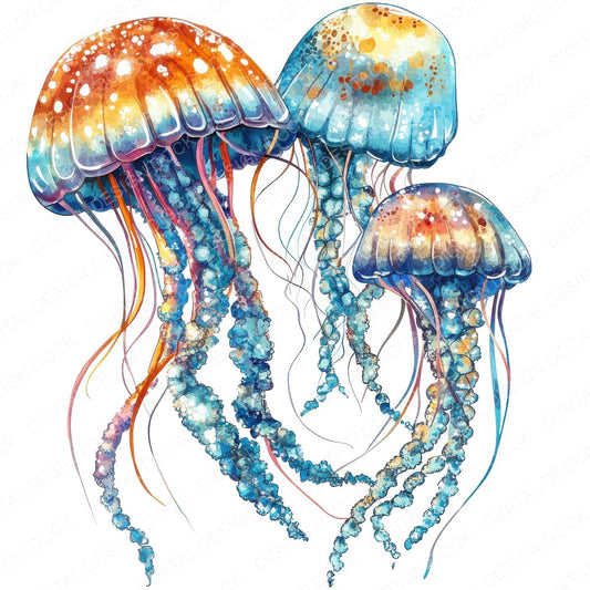 Underwater Jellyfish fussy cut sheet in A4 format showing all 12 designs on one printable page