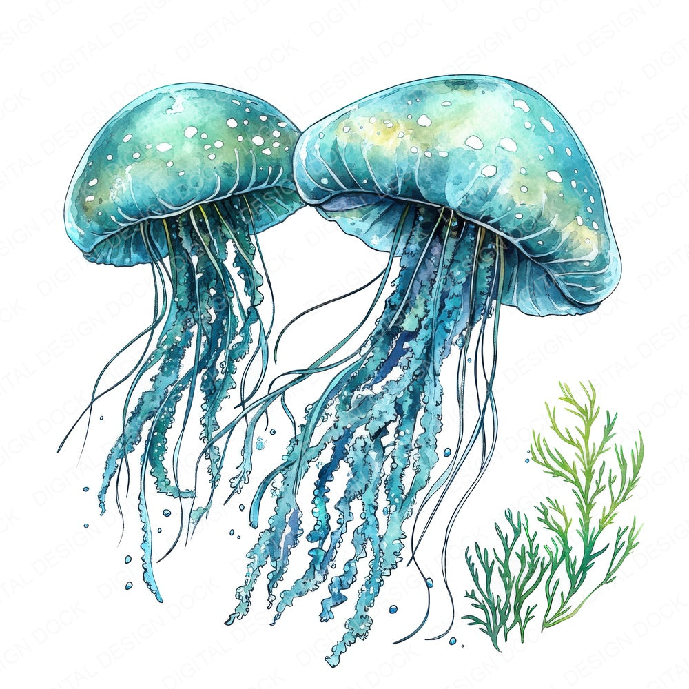 Underwater Jellyfish fussy cut sheet in US Letter format showing all 12 designs on one printable page