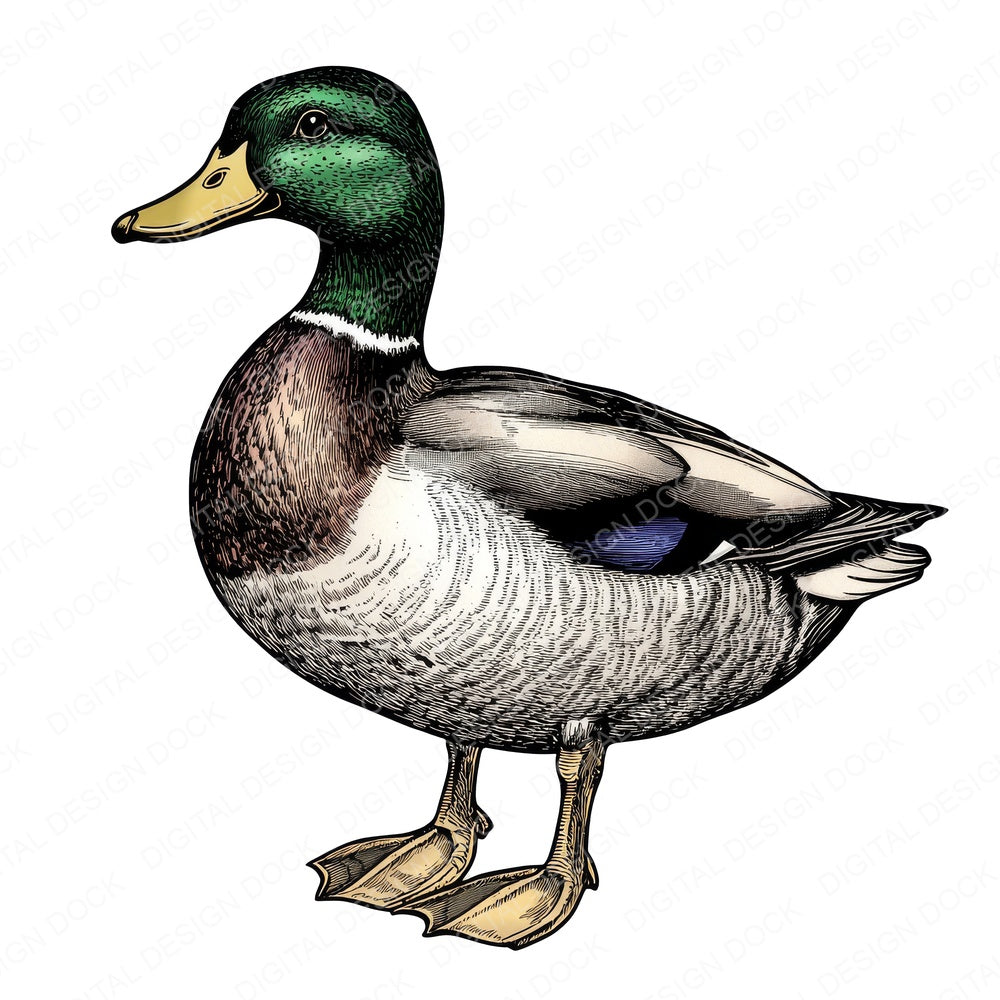 VIntage Mallard Duck Illustration fussy cut sheet in US Letter format showing all 12 designs on one printable page