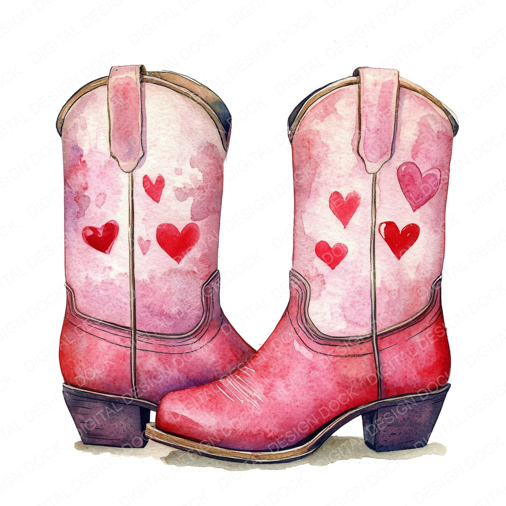 Valentines Themed Cowboy Boots fussy cut sheet in US Letter format showing all 12 designs on one printable page