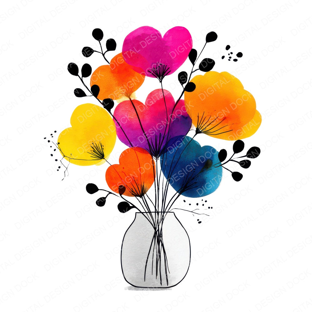 Vase Summer Flower Bouquet fussy cut sheet in A4 format showing all 12 designs on one printable page