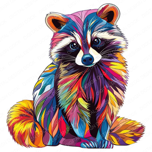 Vector Colourful Raccoon fussy cut sheet in A4 format showing all 12 designs on one printable page